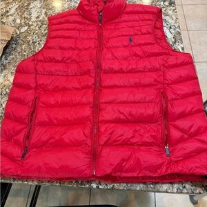 Ralph Lauren Red Quilted Puffer Vest with Navy Pony